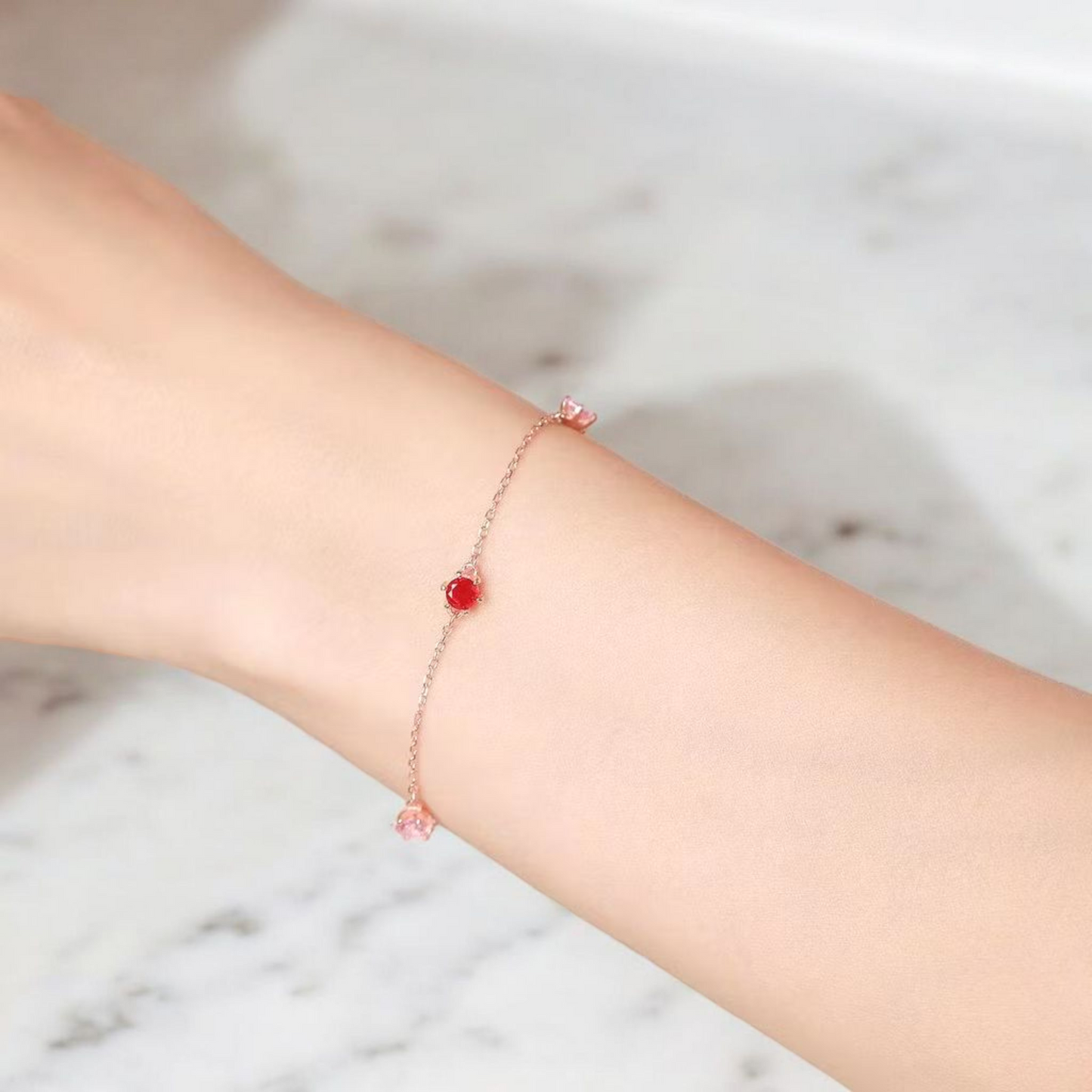 'Ruby' - Pink Rose Gold Chain Bracelet